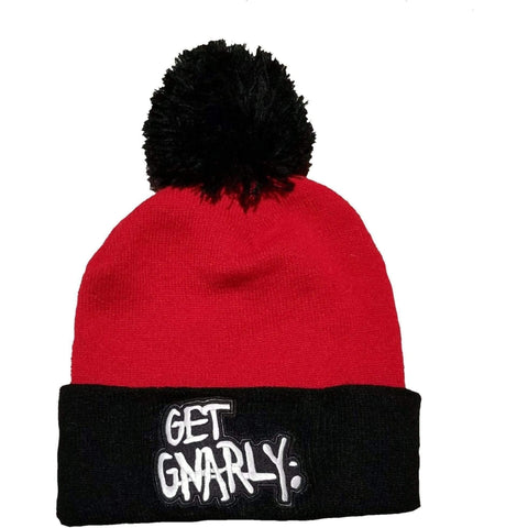 Get Gnarly Core Logo Red & Black Pom Beanie-Beanie-Get Gnarly 