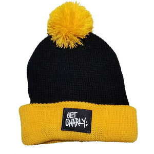 Get Gnarly Black Box Logo Black & Gold Pom Beanie-Beanie-Get Gnarly 