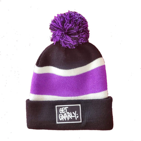 Get Gnarly Classic Box Logo Purple & Black Pom Beanie-Beanie-Get Gnarly 