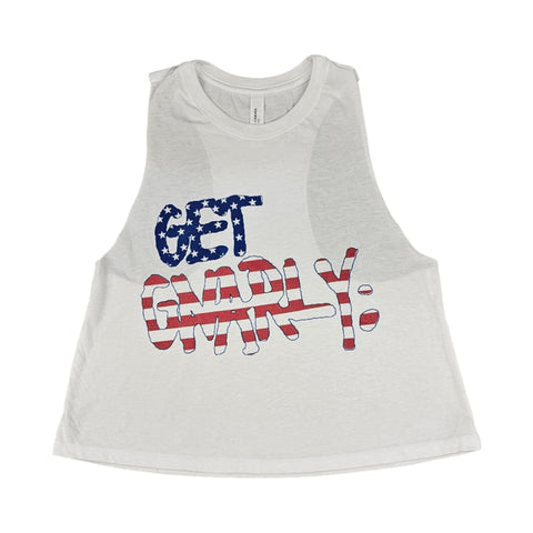 Women's Merica’ Logo Cropped Tank White-Tank Top-Get Gnarly 