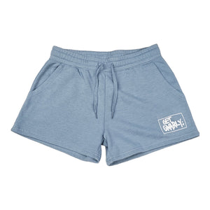 Get Gnarly Women's Box Logo Fleece Shorts Misty Blue-Shorts-Get Gnarly 